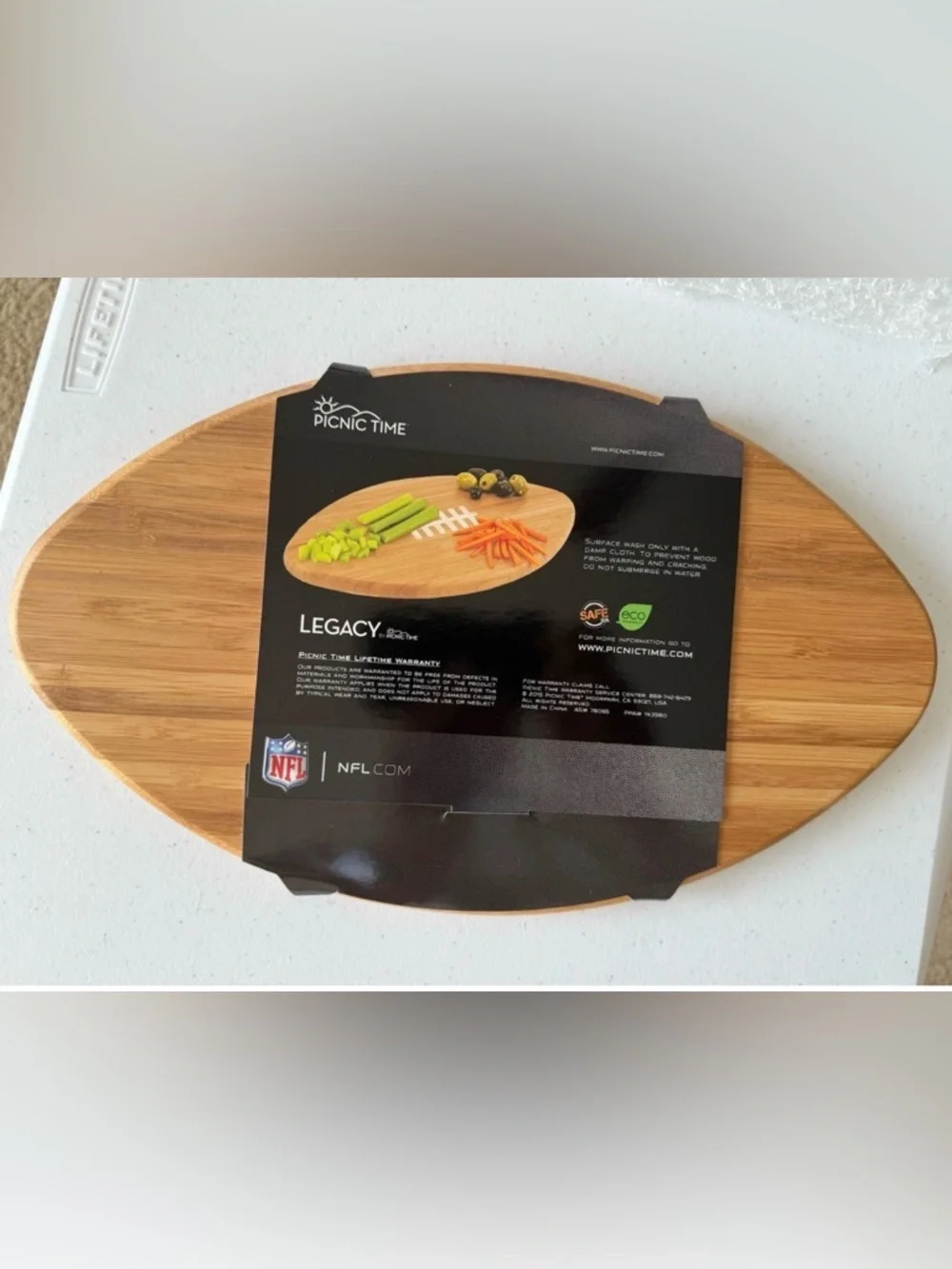 NFL Steelers Football-Shaped Bamboo Cutting & Serving Board - Natural Wood